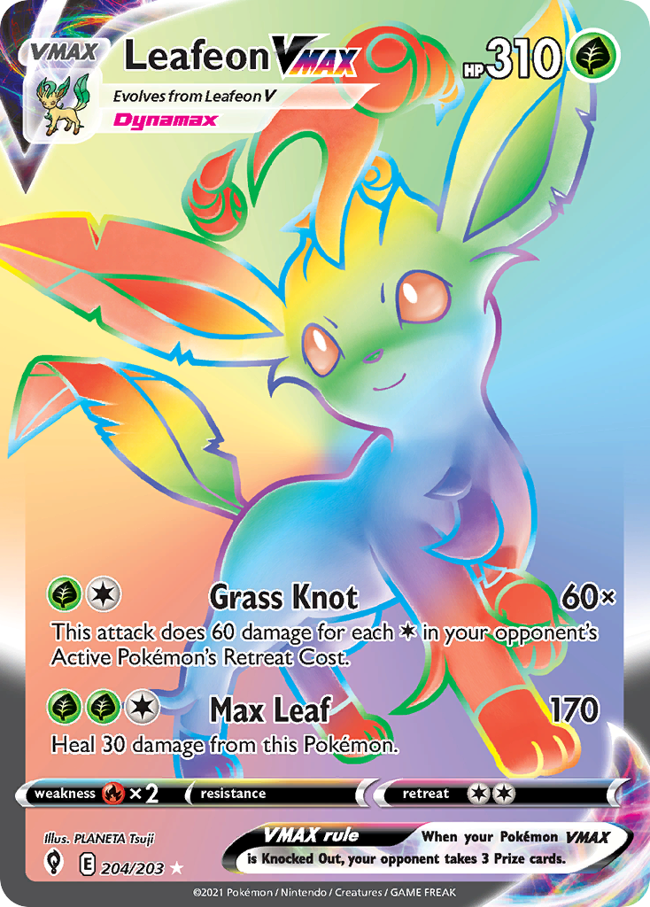 Leafeon VMAX #204 · Evolving Skies · Rare Rainbow (NM)