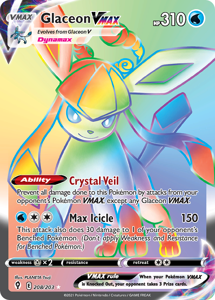 Glaceon VMAX #208 · Evolving Skies · Rare Rainbow (NM)