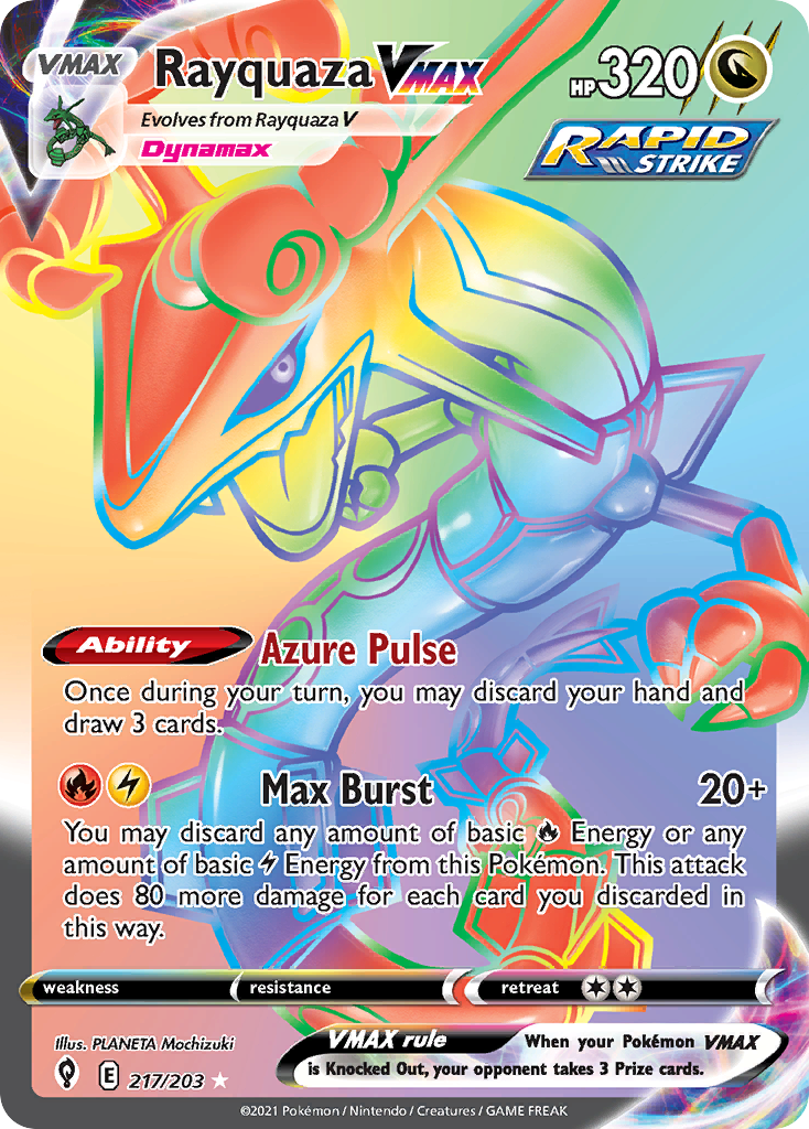 Rayquaza VMAX #217 · Evolving Skies · Rare Rainbow (NM)